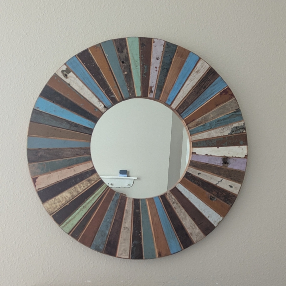 Rustic Multicolor 24" Round Wall Mirror